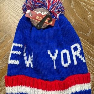 New York Adult Blue and Red Knit Beanie